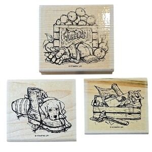 Retired Stampin' Up! Wooden Rubber Stamps Set - 3‎ Stamps